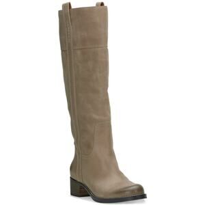 Lucky Brand Women's Leather Riding Knee-High Boots Wide Calf Silver Cloud 8M NWB